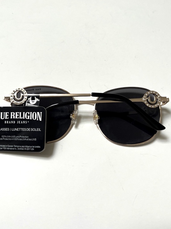 New TRUE RELIGION Round Rhinestone Sunglasses Metal Gold Black Lens main image 5